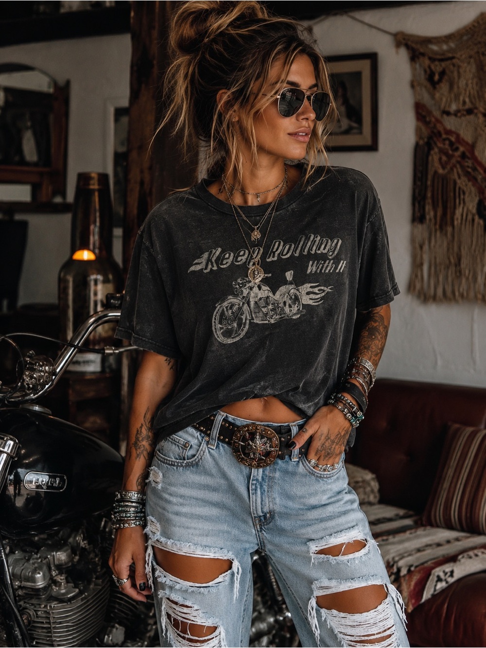 Vici Keep Rolling With It Tee Vintage Washed Black